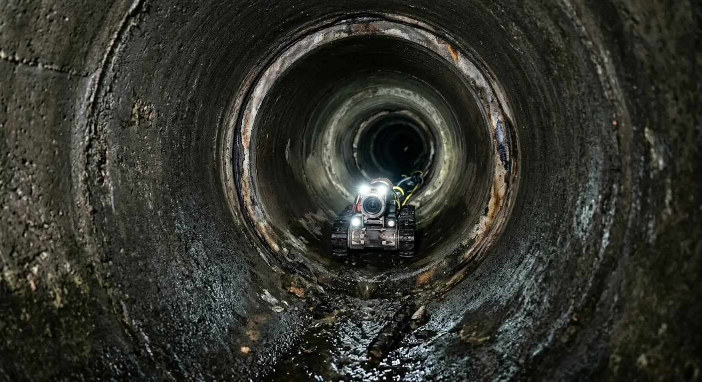 Robotic sewer camera inspecting pipe interior for Sewer Line Cleaning in Des Moines